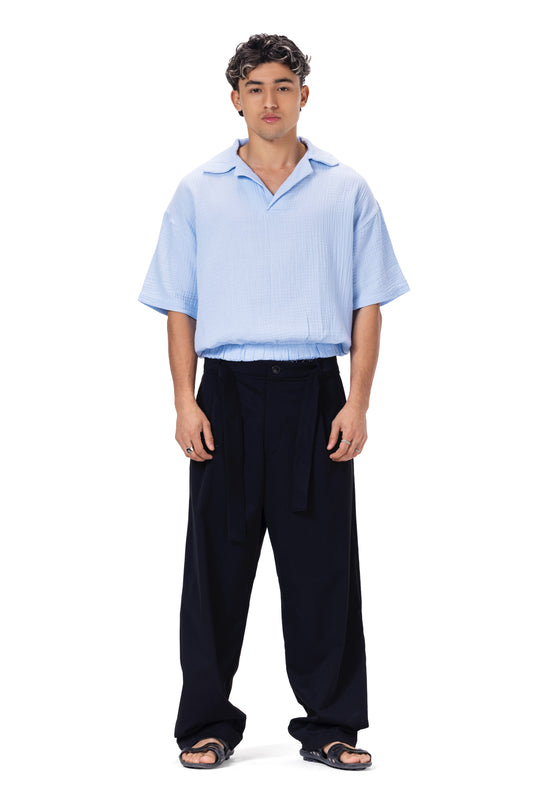 CRINKLE POLO NECK SHIRT