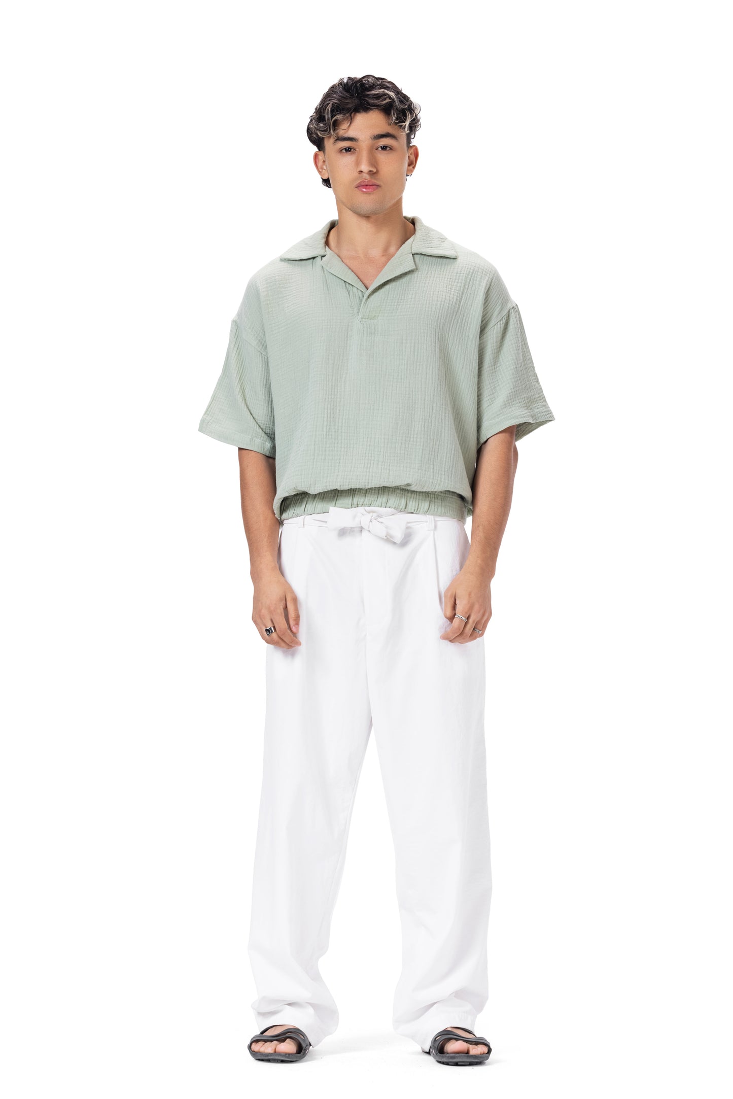 CRINKLE POLO NECK SHIRT