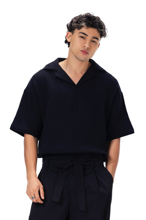 CRINKLE POLO NECK SHIRT
