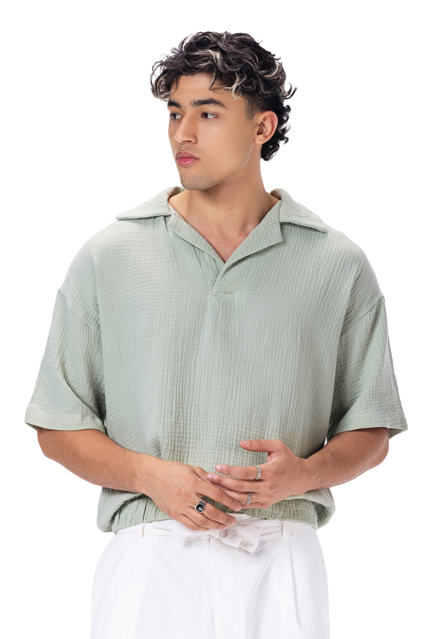 CRINKLE POLO NECK SHIRT