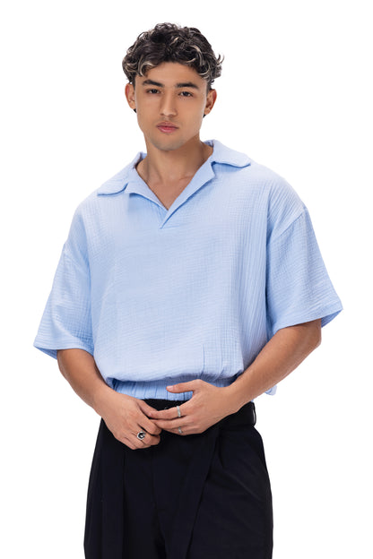 CRINKLE POLO NECK SHIRT