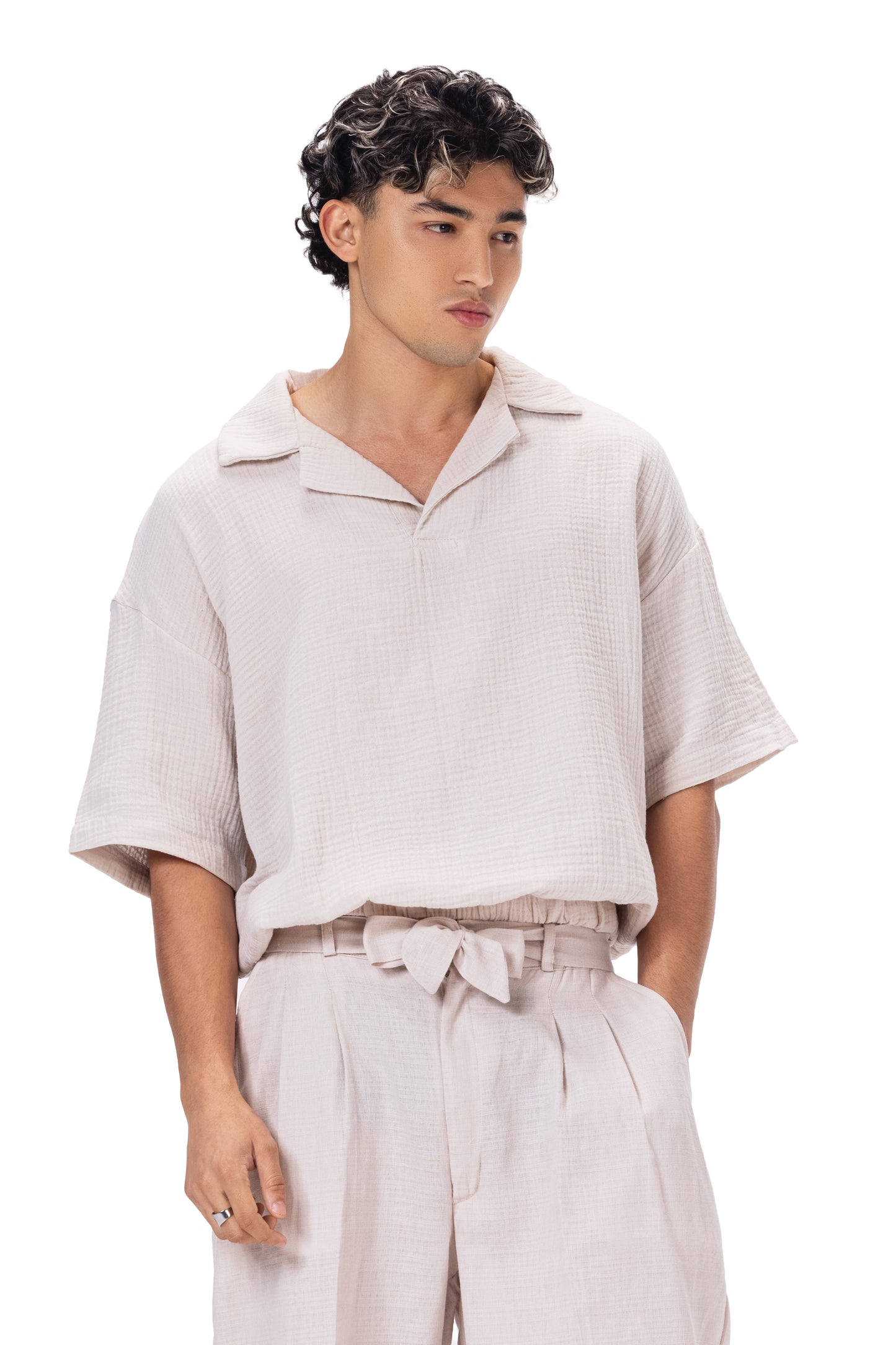CRINKLE POLO NECK SHIRT