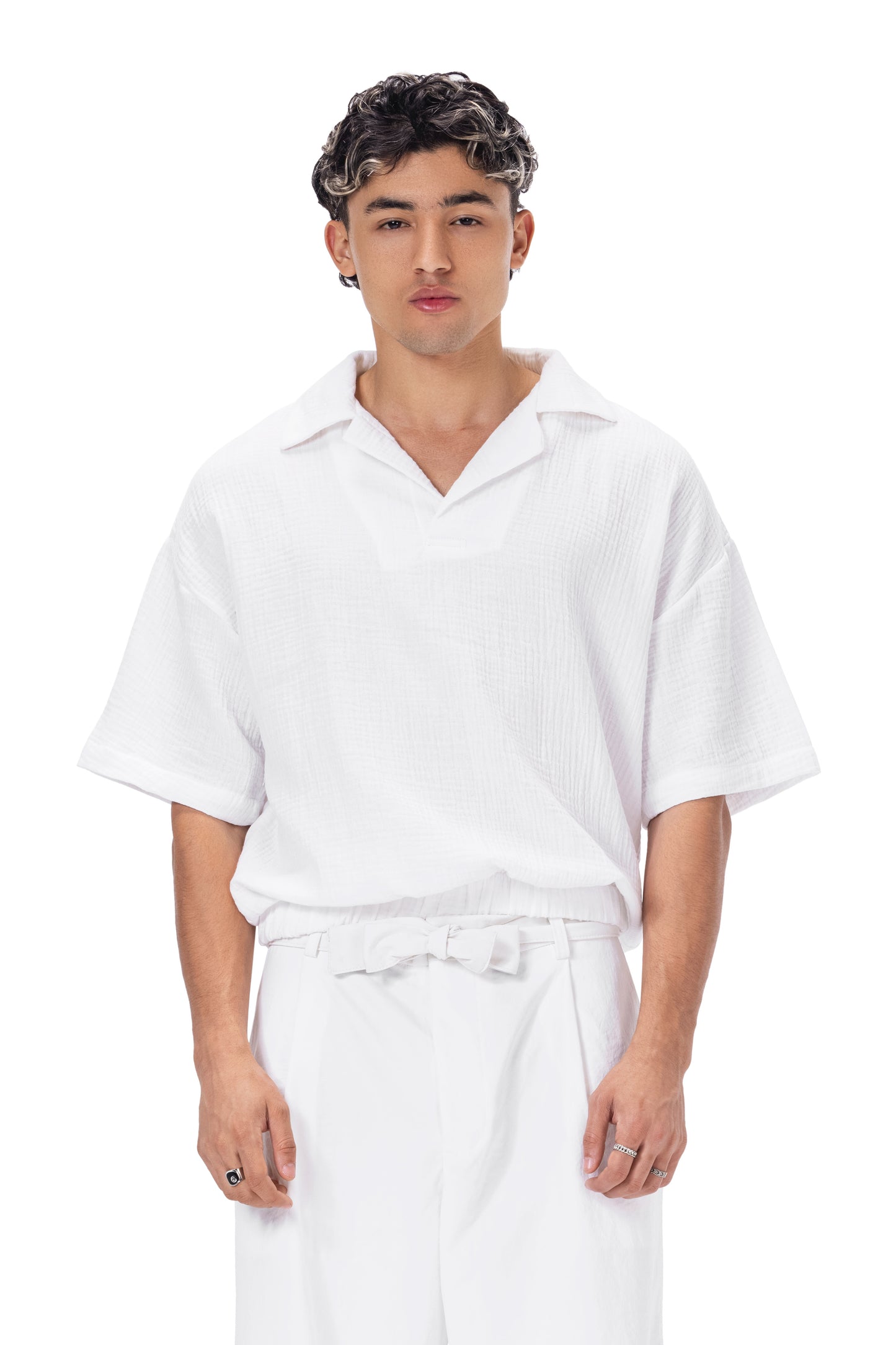 CRINKLE POLO NECK SHIRT